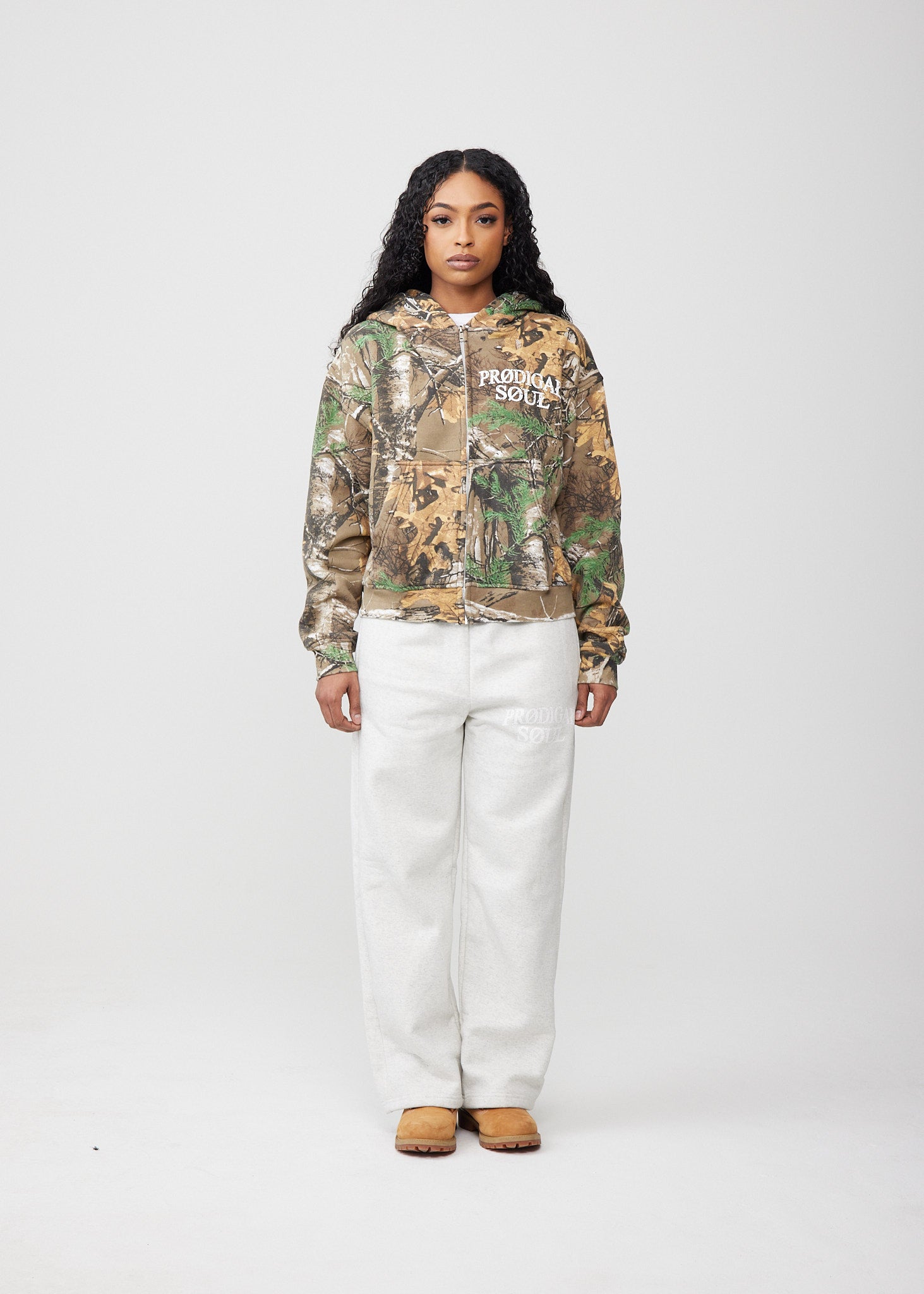 "University Logo" Camo Cropped Zip-up Sweatshirt