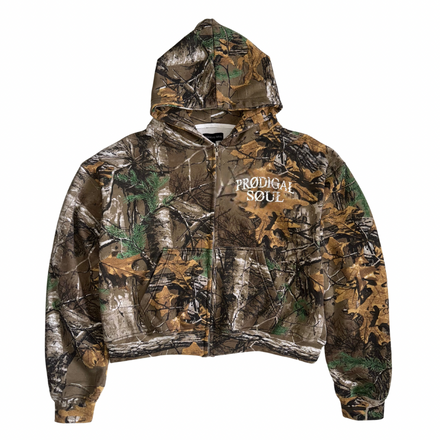 "University Logo" Camo Cropped Zip-up Sweatshirt
