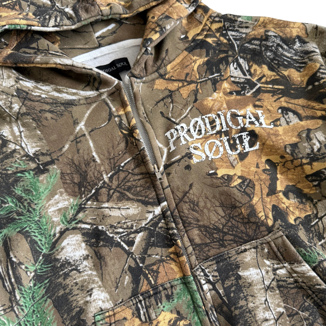 "University Logo" Camo Cropped Zip-up Sweatshirt