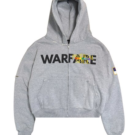 “Warfare” Heavy Distressed Zip-Up Sweatshirt