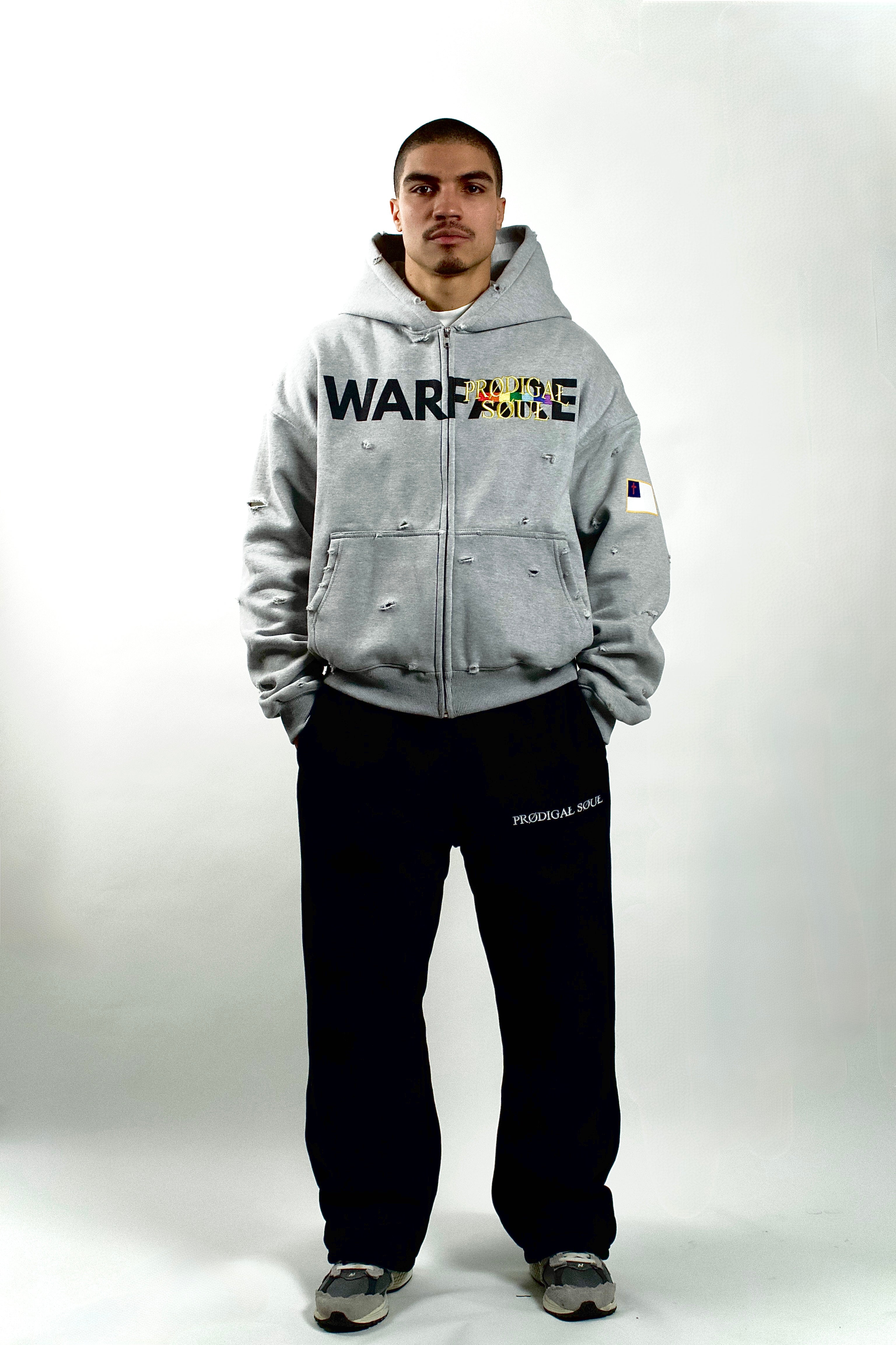 “Warfare” Heavy Distressed Zip-Up Sweatshirt