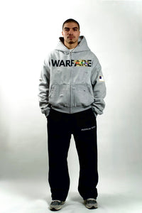 “Warfare” Heavy Distressed Zip-Up Sweatshirt